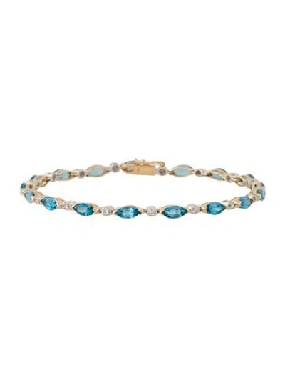 Pre-owned Bracelet 14k Topaz & Diamond Link , 6.75" In Multi