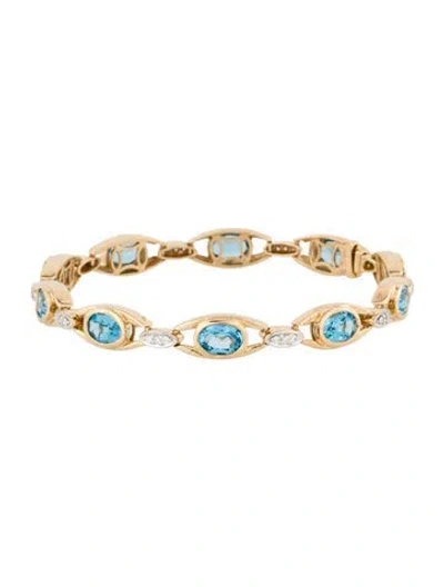 Pre-owned Bracelet 14k Topaz & Diamond Link , 7" In Multi