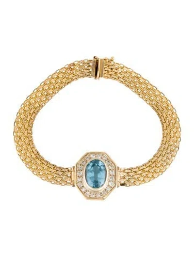 Pre-owned Bracelet 14k Topaz & Diamond Link , 7.25" In Multi