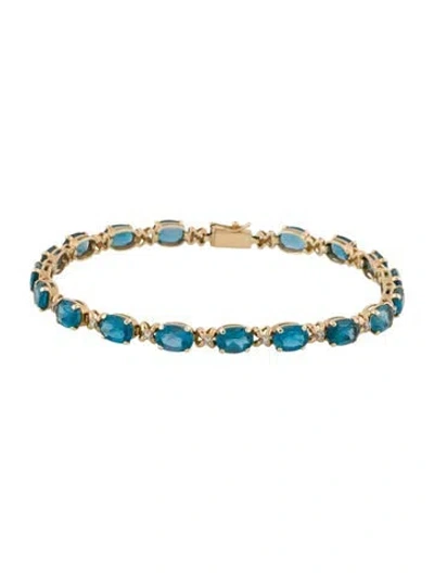 Pre-owned Bracelet 14k Topaz & Diamond Link , 7.75" In Multi