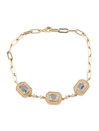 Pre-owned Bracelet 14k Topaz & Diamond Station , 6.5" In Multi