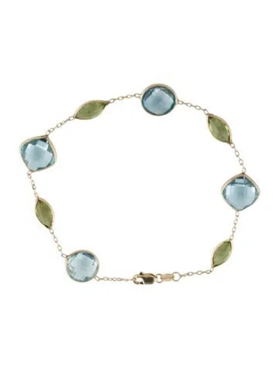 Pre-owned Bracelet 14k Topaz & Peridot Station , 7.5" In Multi