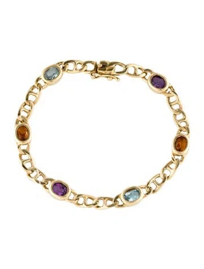 Pre-owned Bracelet 14k Topaz, Citrine & Amethyst Station , 7" In Multi