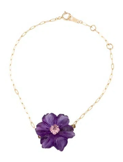 Pre-owned Bracelet 14k Tourmaline & Amethyst Flower Station , 6.75" In Multi
