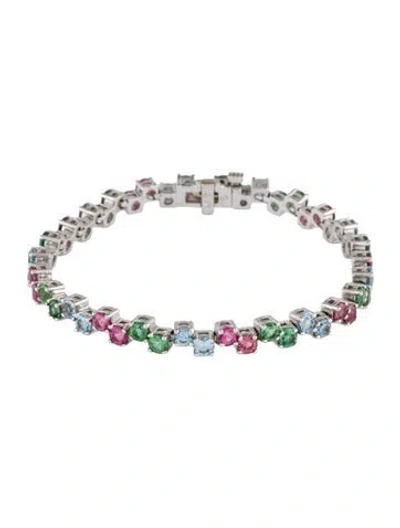 Pre-owned Bracelet 14k Tourmaline & Aquamarine Tennis , 7" In Multi