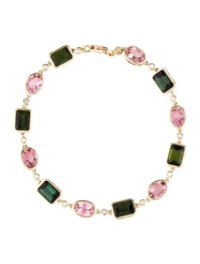 Pre-owned Bracelet 14k Tourmaline & Diamond Link , 6.5" In Multi