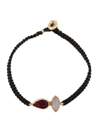 Pre-owned Bracelet 14k Tourmaline & Moonstone Cord , 6" In Black