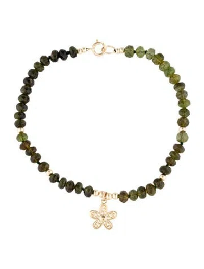 Pre-owned Bracelet 14k Tourmaline Beaded Flower Charm , 7.5" In Multi