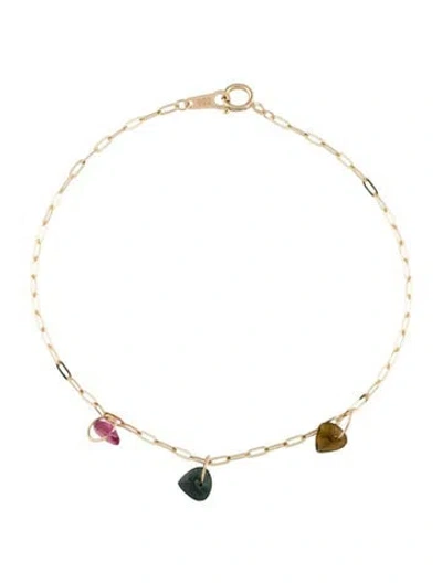 Pre-owned Bracelet 14k Tourmaline Station Link , 6.75" In Multi