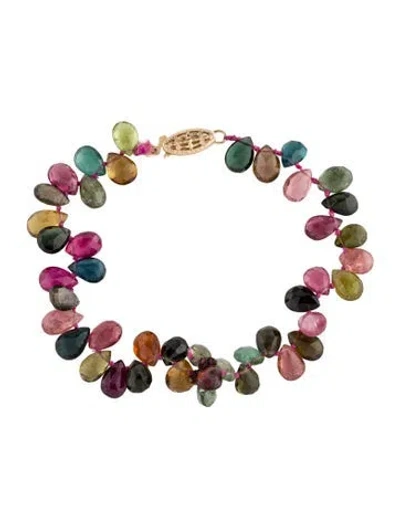 Pre-owned Bracelet 14k Tourmaline Tear Drop Bead , 6.5" In Multi