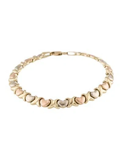Pre-owned Bracelet 14k Tri-color Heart Link , 7" In Multi