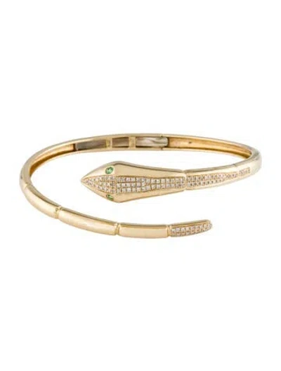 Pre-owned Bracelet 14k Tsavorite & Diamond Snake Hinged Bangle, 6.5" In Multi