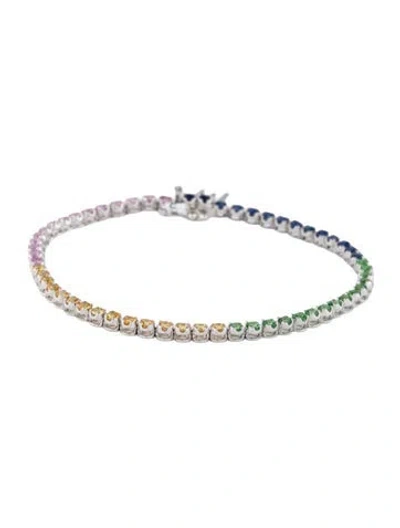 Pre-owned Bracelet 14k Tsavorite Garnet & Sapphire Link , 7" In Multi