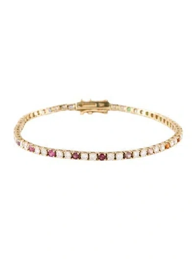 Pre-owned Bracelet 14k Tsavorite Garnet, Sapphire & Diamond Tennis Link , 7" In Multi