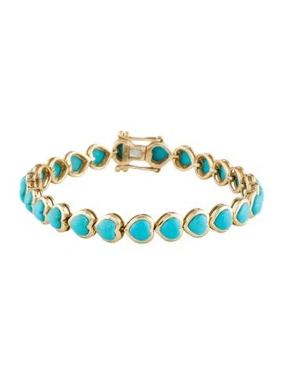 Pre-owned Bracelet 14k Turquoise Heart Link , 6.5" In Multi