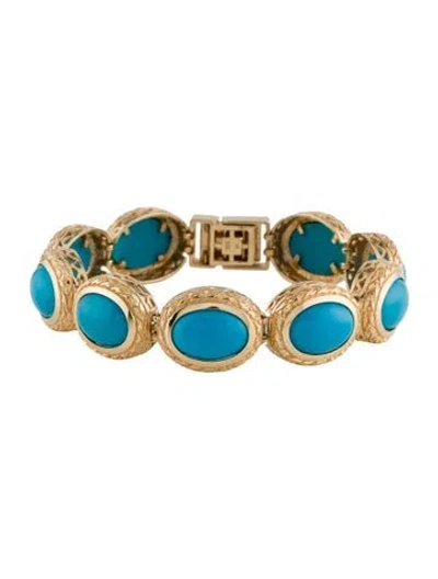 Pre-owned Bracelet 14k Turquoise Link , 7" In Multi