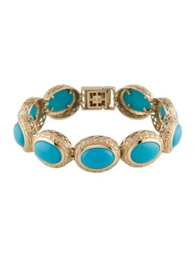 Pre-owned Bracelet 14k Turquoise Station , 7" In Multi