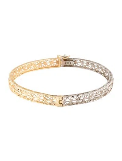 Pre-owned Bracelet 14k Two-tone Filigree Bangle, 7.75" In Multi