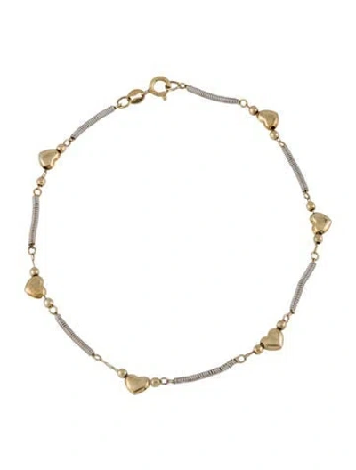 Pre-owned Bracelet 14k Two-tone Heart Station , 7.75" In Multi