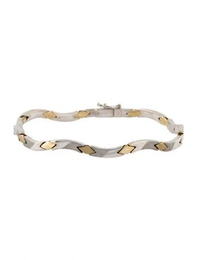 Pre-owned Bracelet 14k Two-tone Wave Link , 7.25" In Multi