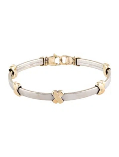 Pre-owned Bracelet 14k Two-tone X Link , 7" In Multi