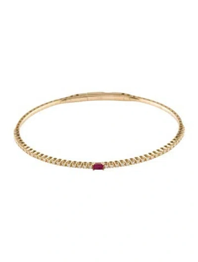 Pre-owned Bracelet 14lk Ruby & Diamond Flexible Bangle , 6.75" In Multi