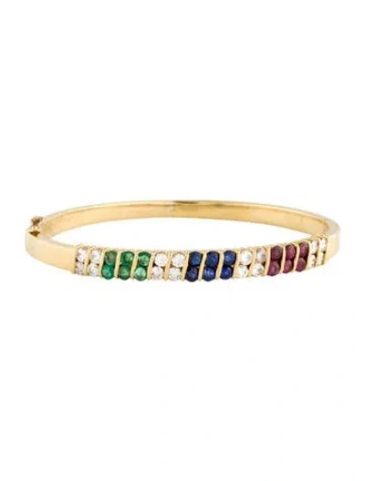 Pre-owned Bracelet 18k 1.04ctw Diamond, Ruby, Emerald & Sapphire Bangle, 6.5" In Multi