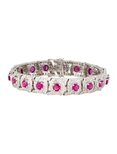Pre-owned Bracelet 18k 12.32ctw Ruby & Diamond Link , 7" In Multi