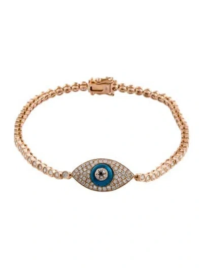 Pre-owned Bracelet 18k 1.23ctw Diamond & Glass Evil Eye Link , 7" In Multi