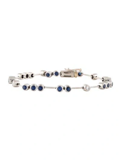 Pre-owned Bracelet 18k 1.36ctw Sapphire & Diamond Station Link , 6.75" In Multi