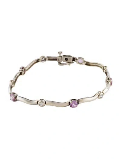 Pre-owned Bracelet 18k 1.38ctw Sapphire & Diamond Station , 6.75" In Multi