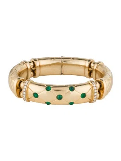 Pre-owned Bracelet 18k 1.47ctw Emerald & Diamond Bangle , 7" In Multi