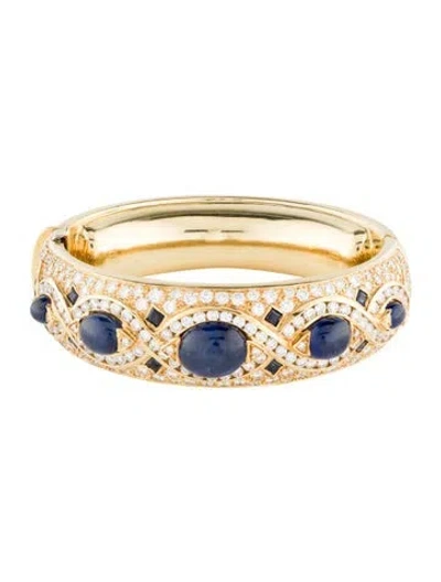 Pre-owned Bracelet 18k 17.25ctw Sapphire & 6.82ctw Diamond Hinge Bangle , 6.25" In Multi