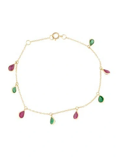 Pre-owned Bracelet 18k 1.74ctw Ruby & Emerald Charm , 7.5" In Multi