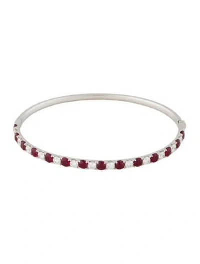 Pre-owned Bracelet 18k 1.77ctw Ruby & Diamond Hinged Bangle , 6.5" In Multi