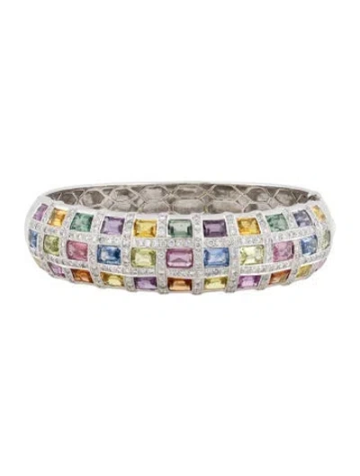 Pre-owned Bracelet 18k 18.97ctw Sapphire & 2.49ctw Diamond Hinged Bangle , 6.75" In Multi