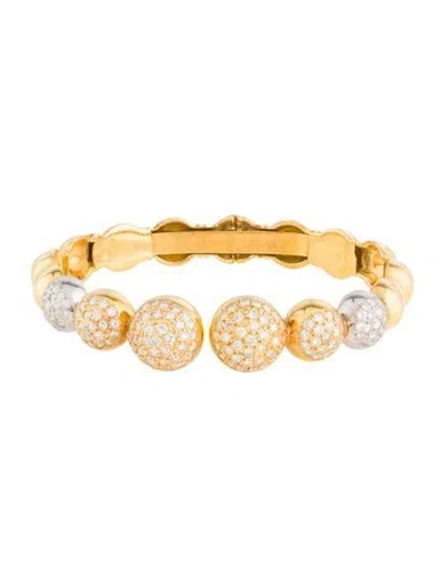 Pre-owned Bracelet 18k 1.90ctw Diamond Pavé Ball Cuff , 6.5" In Multi
