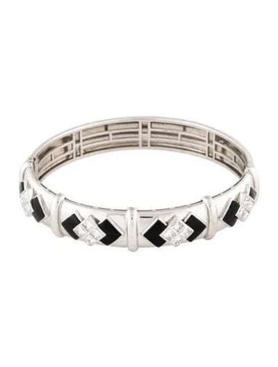 Pre-owned Bracelet 18k 1.92ctw Diamond & Onyx Bangle , 7" In Multi
