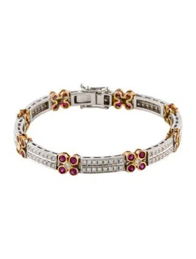 Pre-owned Bracelet 18k 2.17ctw Ruby & Diamond Link , 6.5" In Multi