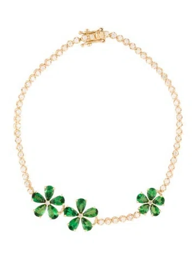 Pre-owned Bracelet 18k 2.55ctw Tsavorite Garnet & Diamond Flower Link , 6.75" In Multi