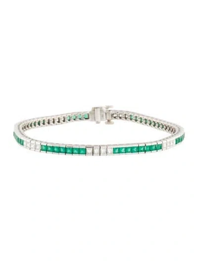 Pre-owned Bracelet 18k 2.70ctw Emerald & Diamond Link , 7" In Multi