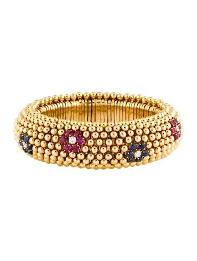 Pre-owned Bracelet 18k 2.81ctw Ruby, Sapphire & Diamond Beaded Bangle , 6" In Multi