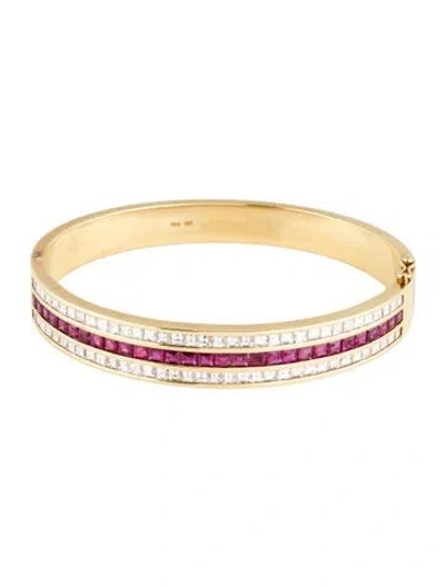Pre-owned Bracelet 18k 3.04ctw Ruby & 3.15ctw Diamond Hinged Bangle , 6.5" In Multi