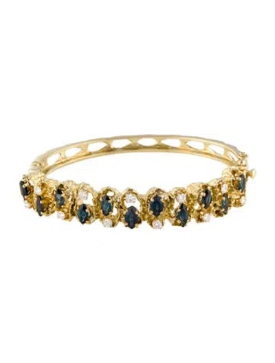 Pre-owned Bracelet 18k 3.40ctw Sapphire & Diamond Bangle , 6.75" In Multi