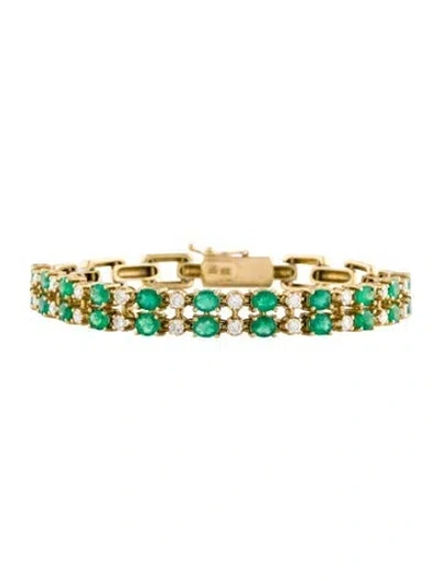 Pre-owned Bracelet 18k 3.96ctw Emerald & Diamond Link , 7" In Multi