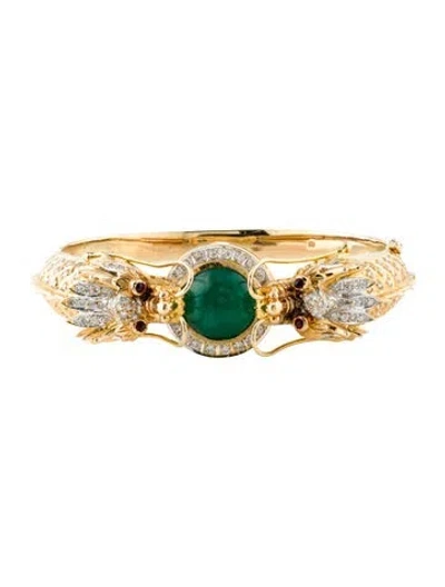 Pre-owned Bracelet 18k 6.15ct Emerald, Diamond & Ruby Dragon Bangle, 6.75" In Multi