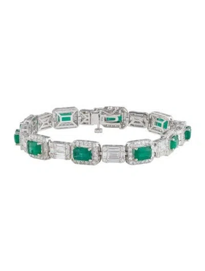 Pre-owned Bracelet 18k 6.47ctw Emerald & Diamond Link , 6.5" In Multi