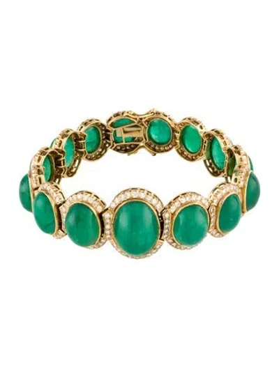 Pre-owned Bracelet 18k 69.51ctw Emerald & Diamond Link , 6.5" In Multi
