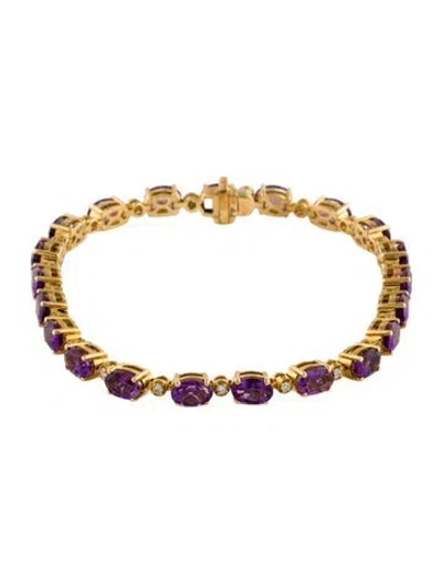 Pre-owned Bracelet 18k 7.35ct Amethyst & Diamond Link , 7" In Multi