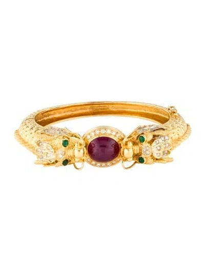 Pre-owned Bracelet 18k 8.53ct Ruby, Diamond & Emerald Dragon Bangle, 6.5" In Multi